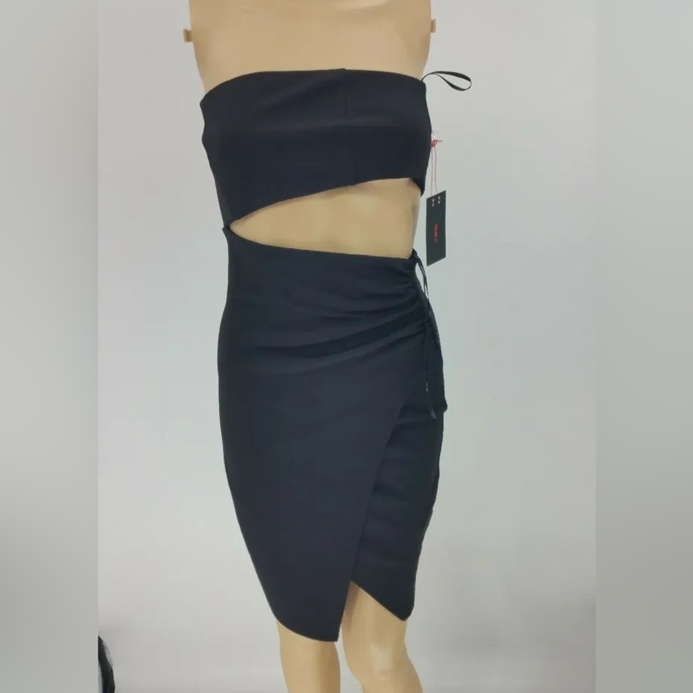 Forever 21 Black Knit Strapless Cut Out Runchd Faux Wrap Mini Party Dress Size m